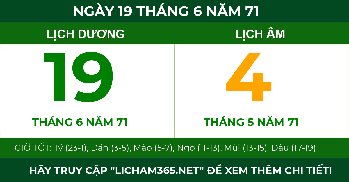 lịch âm ngày 19 tháng 6 năm 71