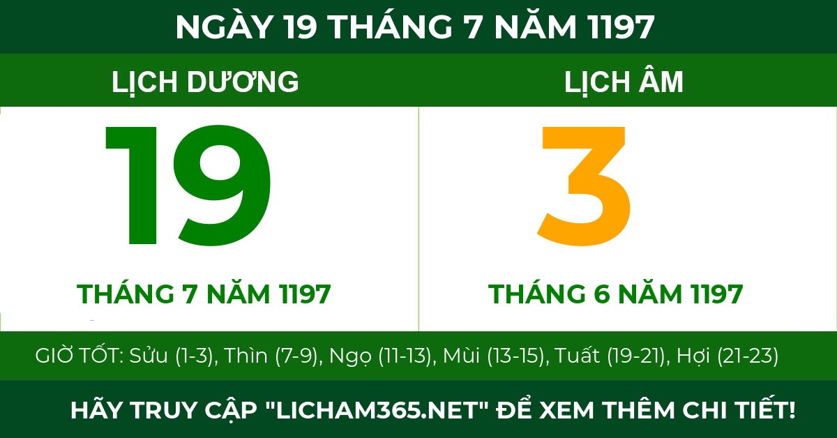 lịch âm ngày 19 tháng 7 năm 1197