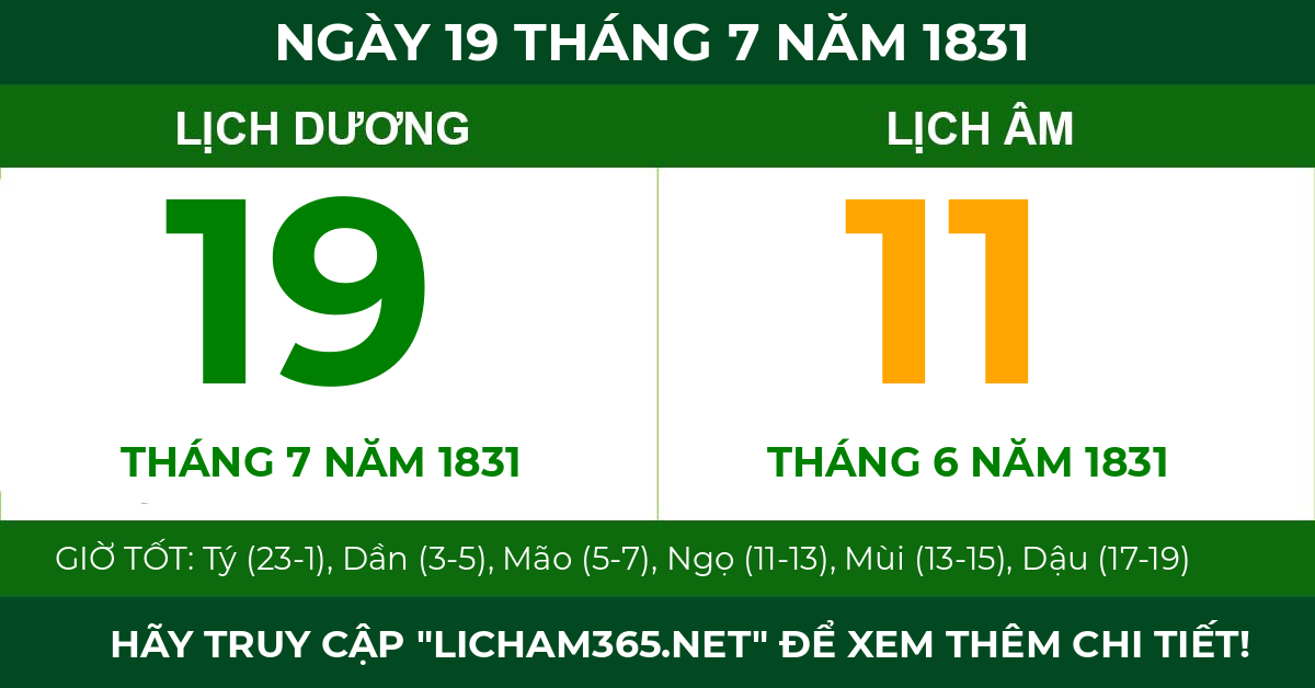 lịch âm ngày 19 tháng 7 năm 1831