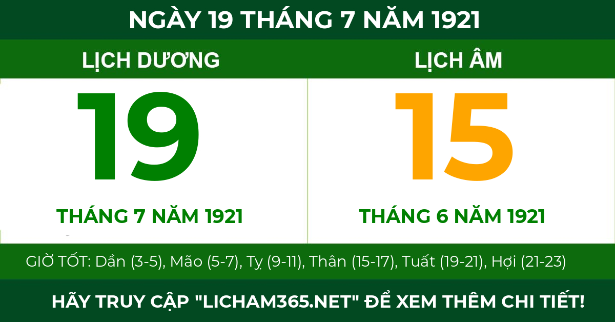 lịch âm ngày 19 tháng 7 năm 1921