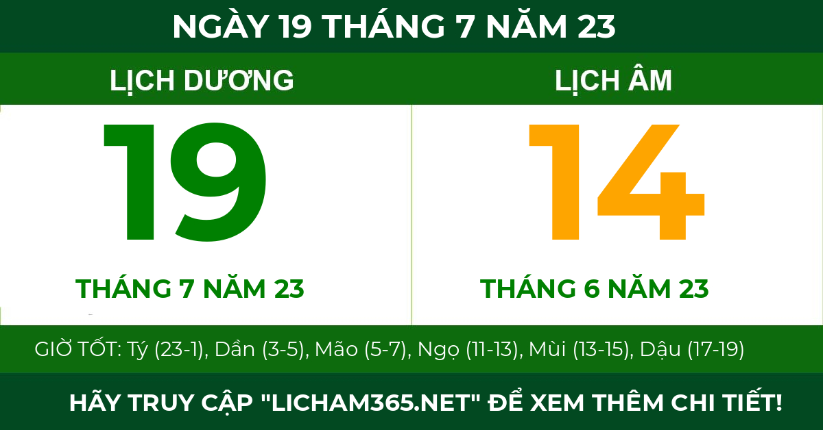 lịch âm ngày 19 tháng 7 năm 23