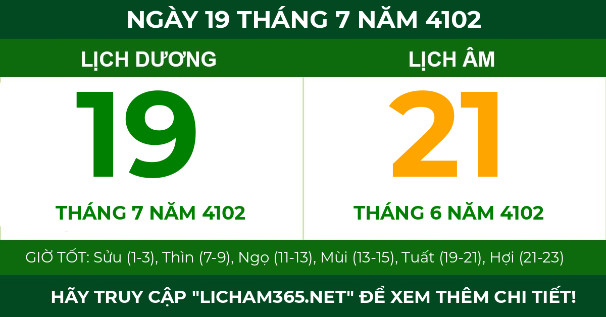 lịch âm ngày 19 tháng 7 năm 4102