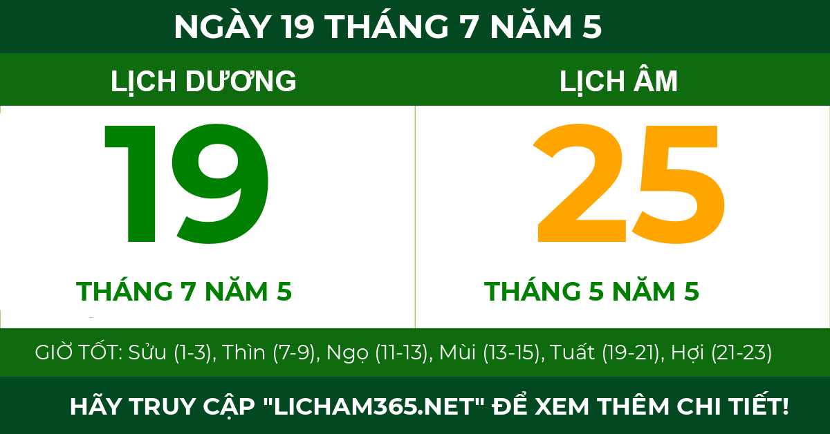 lịch âm ngày 19 tháng 7 năm 5