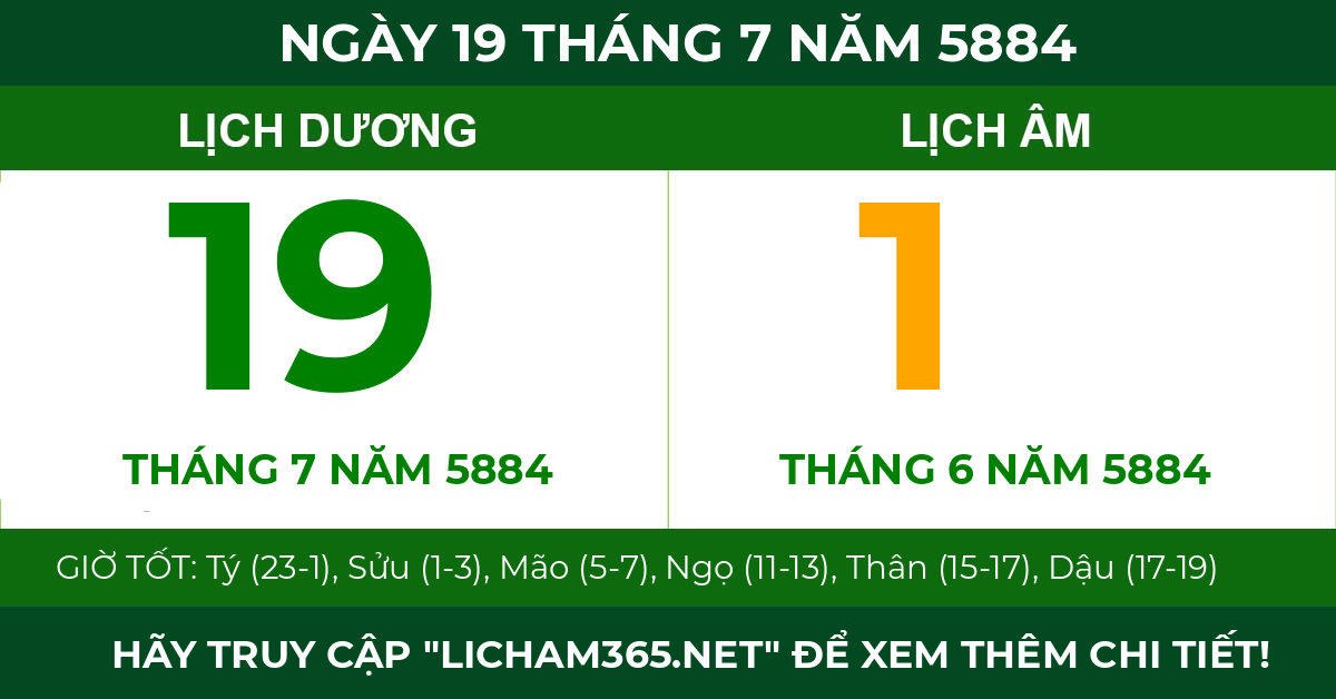lịch âm ngày 19 tháng 7 năm 5884