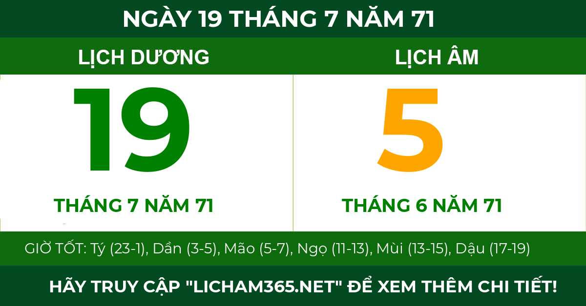 lịch âm ngày 19 tháng 7 năm 71