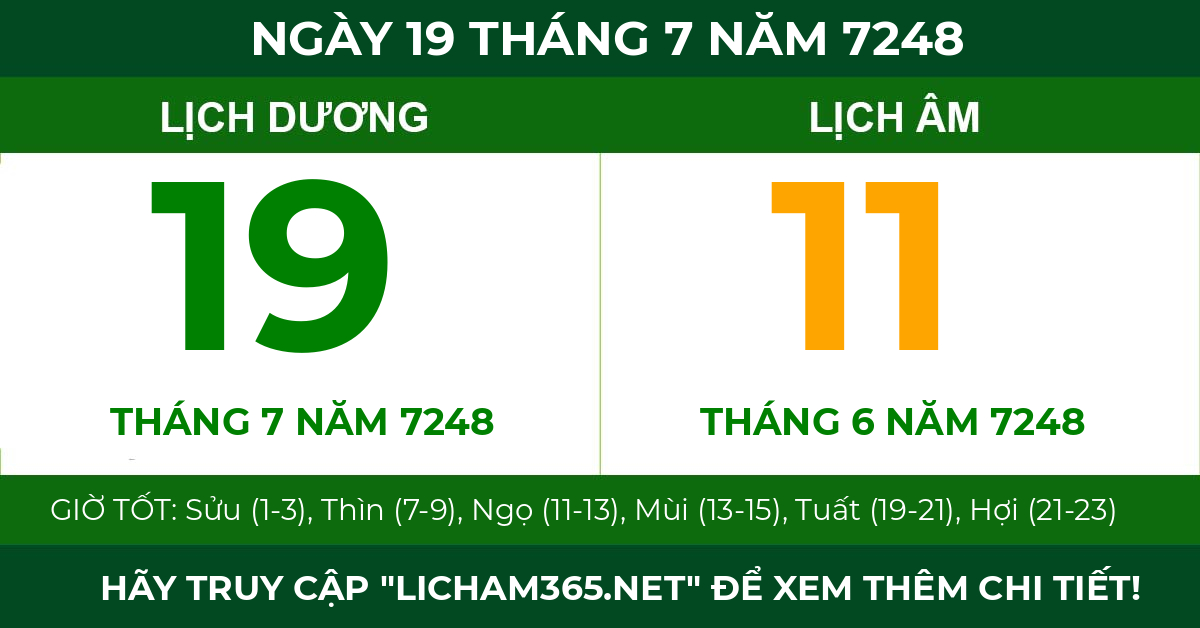 lịch âm ngày 19 tháng 7 năm 7248