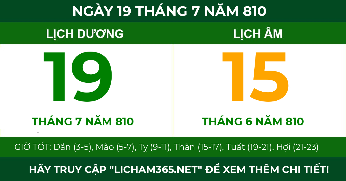 lịch âm ngày 19 tháng 7 năm 810