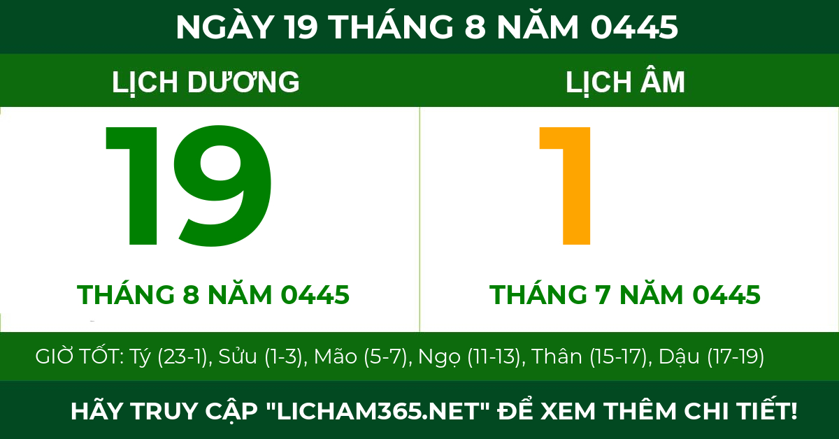 lịch âm ngày 19 tháng 8 năm 0445