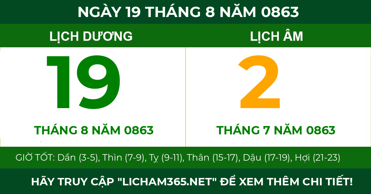 lịch âm ngày 19 tháng 8 năm 0863