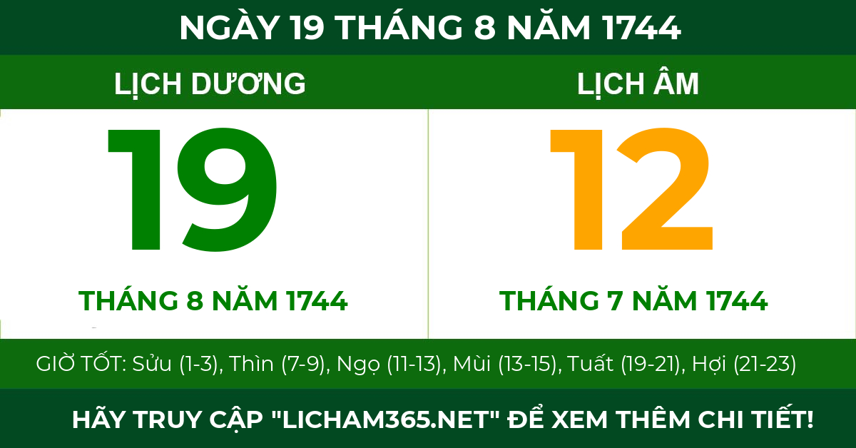 lịch âm ngày 19 tháng 8 năm 1744