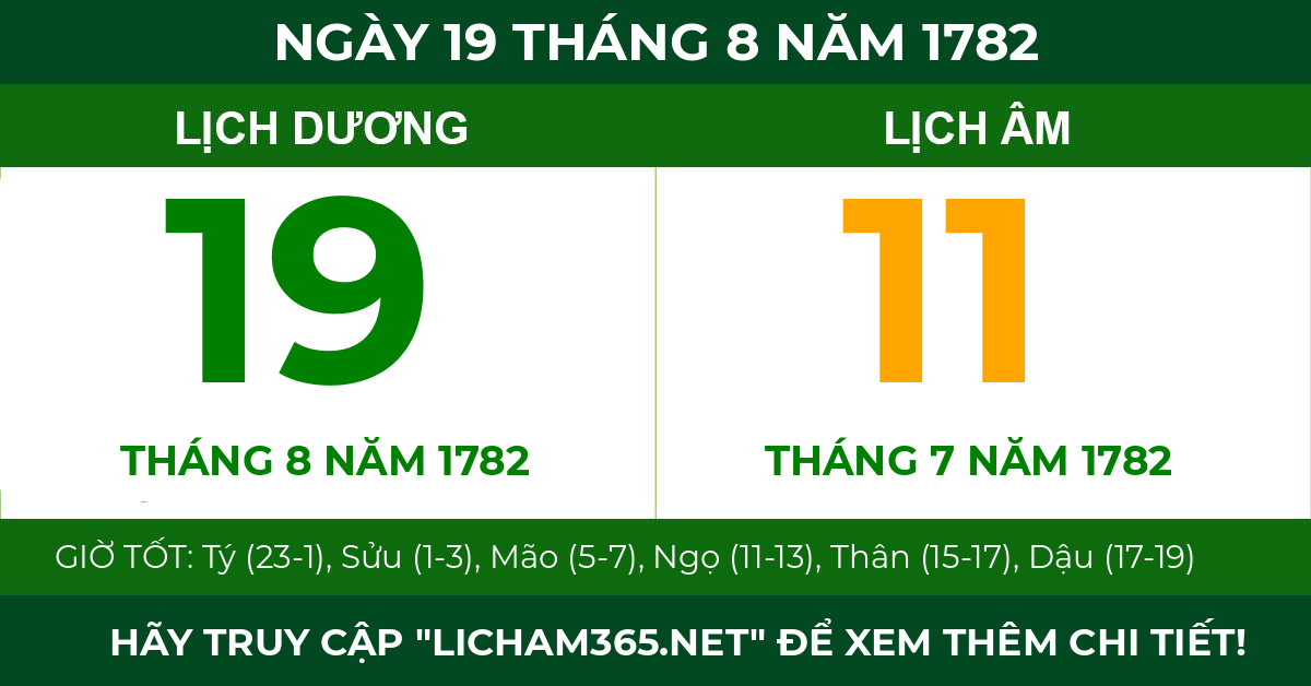 lịch âm ngày 19 tháng 8 năm 1782