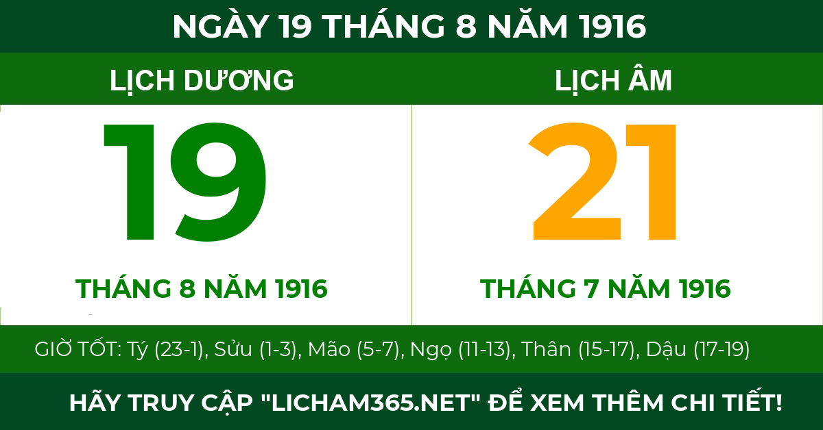 lịch âm ngày 19 tháng 8 năm 1916