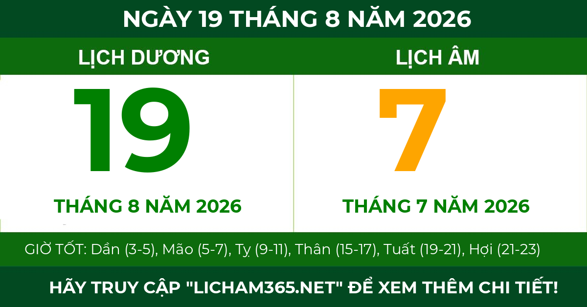 lịch âm ngày 19 tháng 8 năm 2026