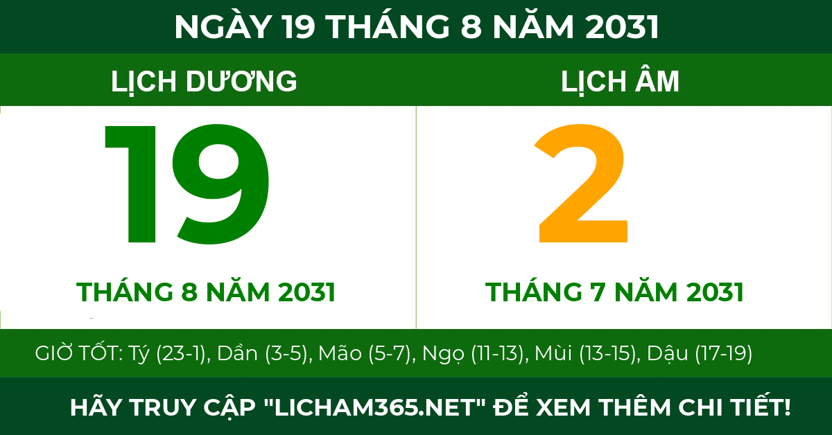 lịch âm ngày 19 tháng 8 năm 2031