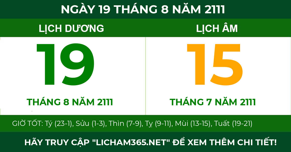 lịch âm ngày 19 tháng 8 năm 2111