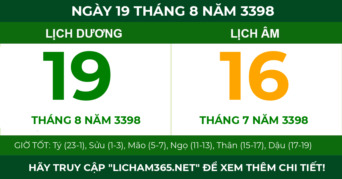 lịch âm ngày 19 tháng 8 năm 3398