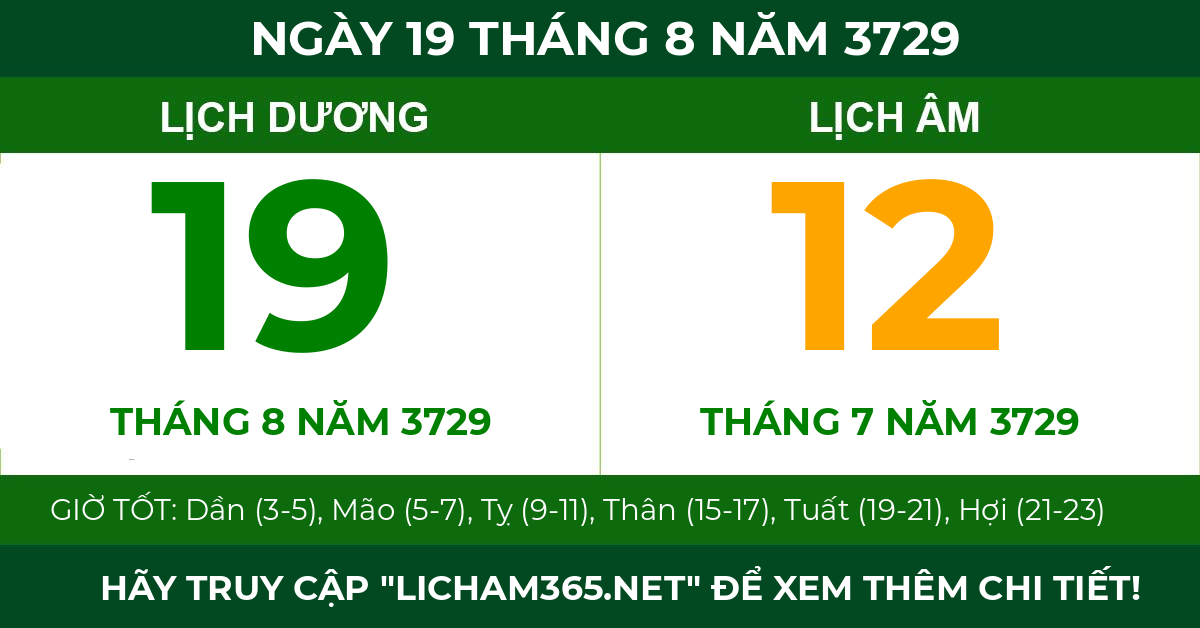 lịch âm ngày 19 tháng 8 năm 3729