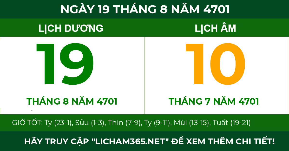 lịch âm ngày 19 tháng 8 năm 4701