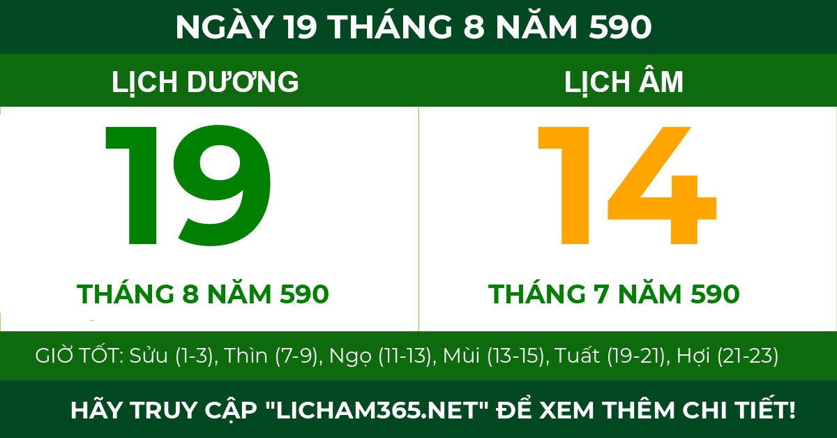 lịch âm ngày 19 tháng 8 năm 590