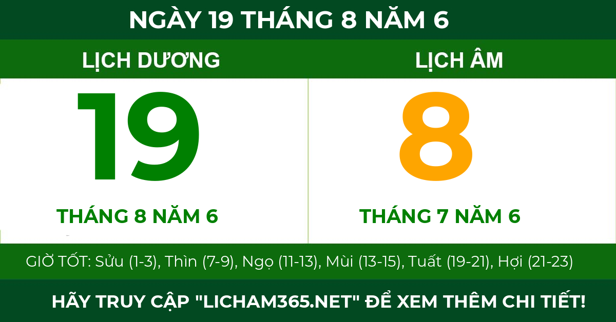 lịch âm ngày 19 tháng 8 năm 6