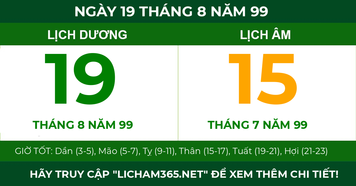 lịch âm ngày 19 tháng 8 năm 99