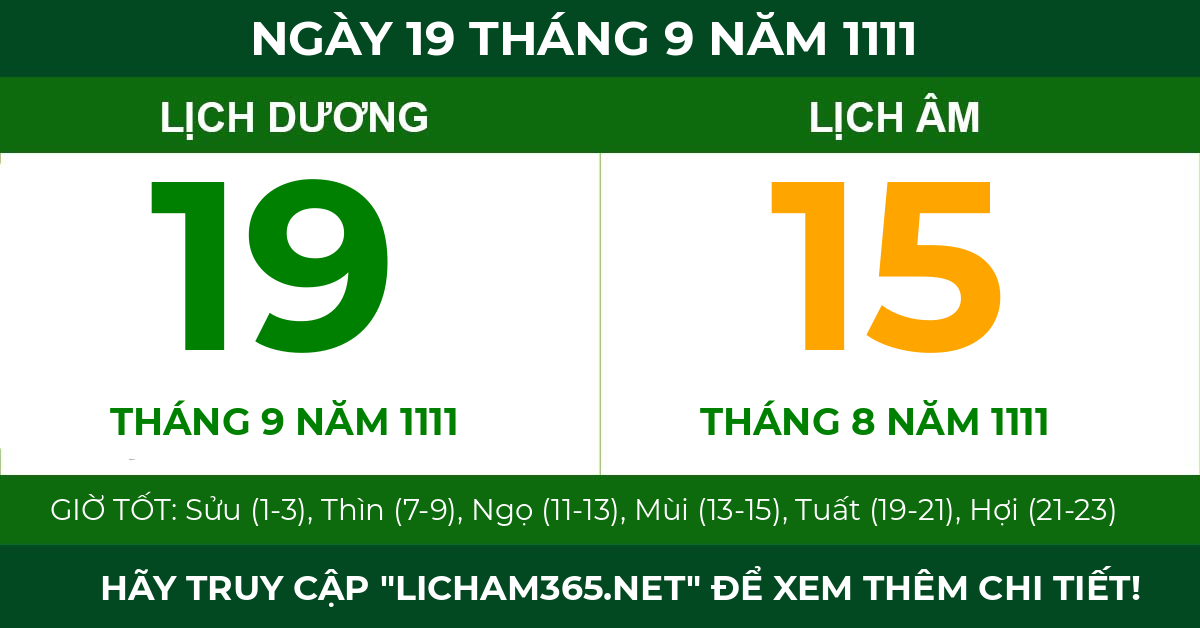 lịch âm ngày 19 tháng 9 năm 1111