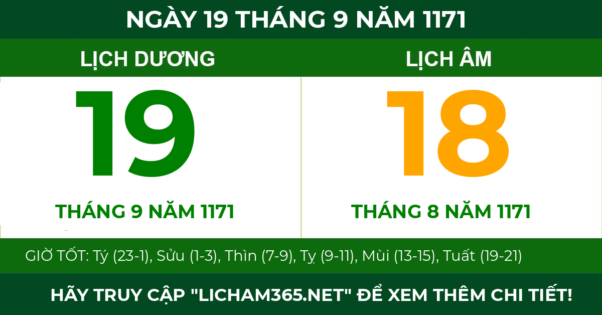 lịch âm ngày 19 tháng 9 năm 1171