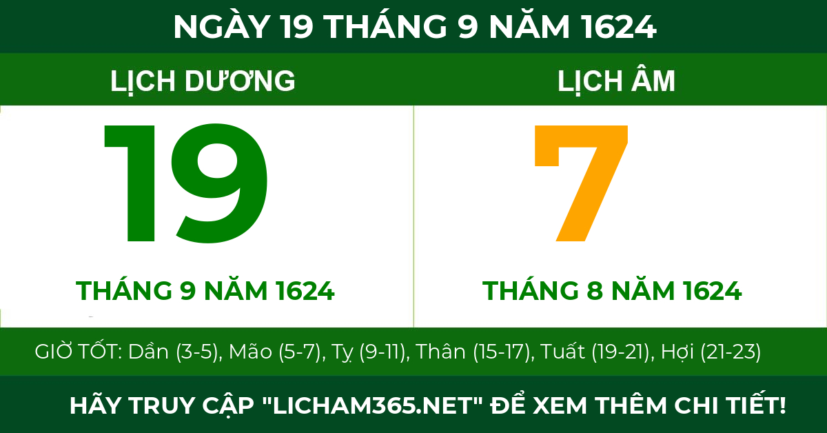 lịch âm ngày 19 tháng 9 năm 1624