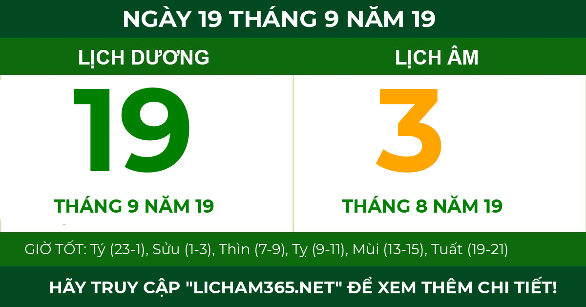lịch âm ngày 19 tháng 9 năm 19