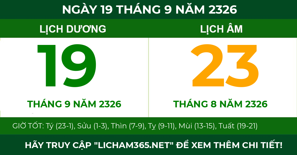 lịch âm ngày 19 tháng 9 năm 2326