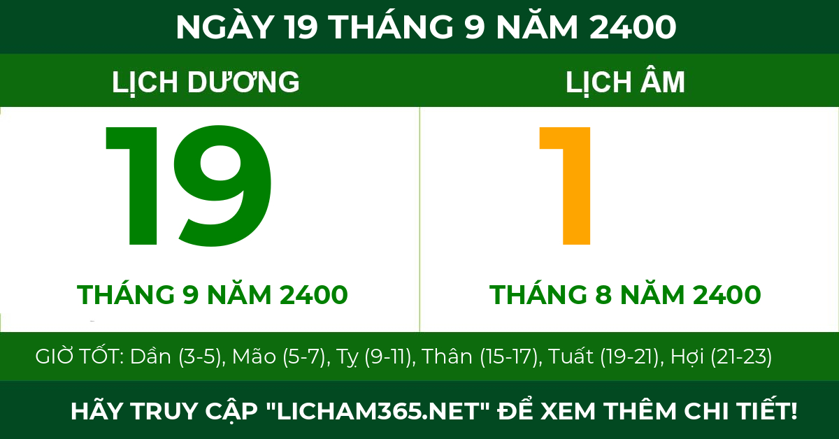 lịch âm ngày 19 tháng 9 năm 2400