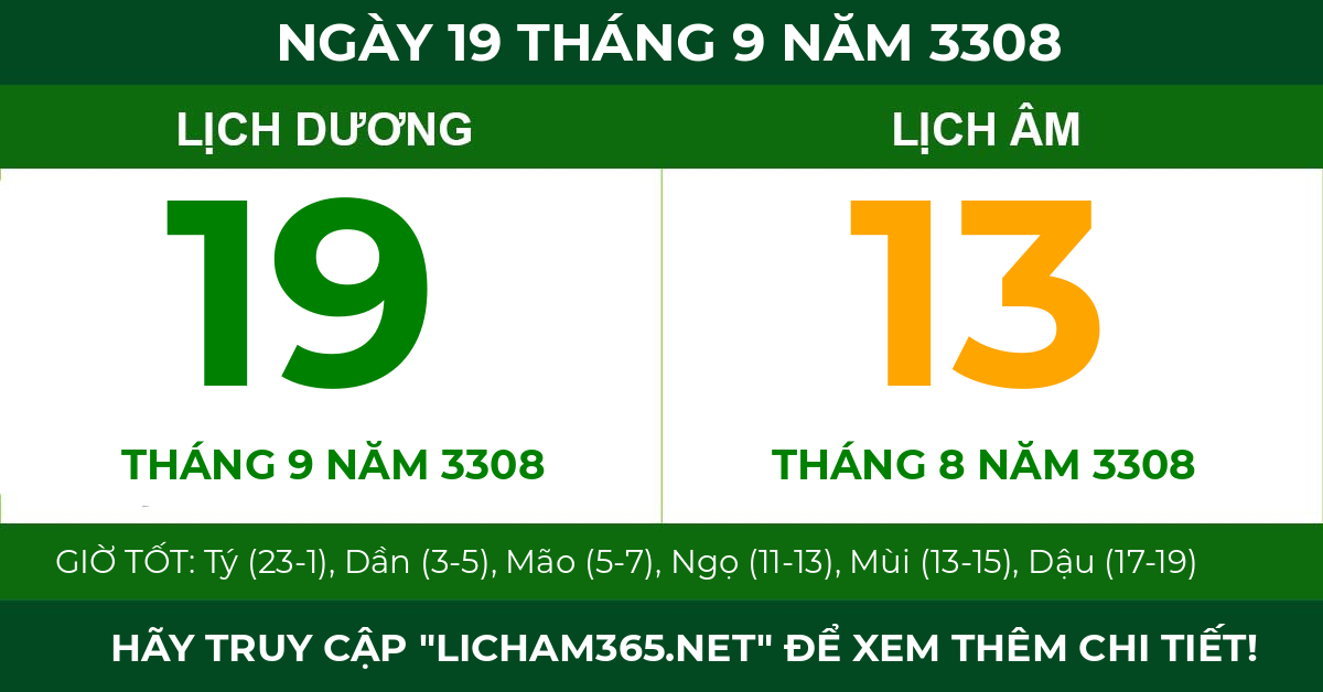 lịch âm ngày 19 tháng 9 năm 3308