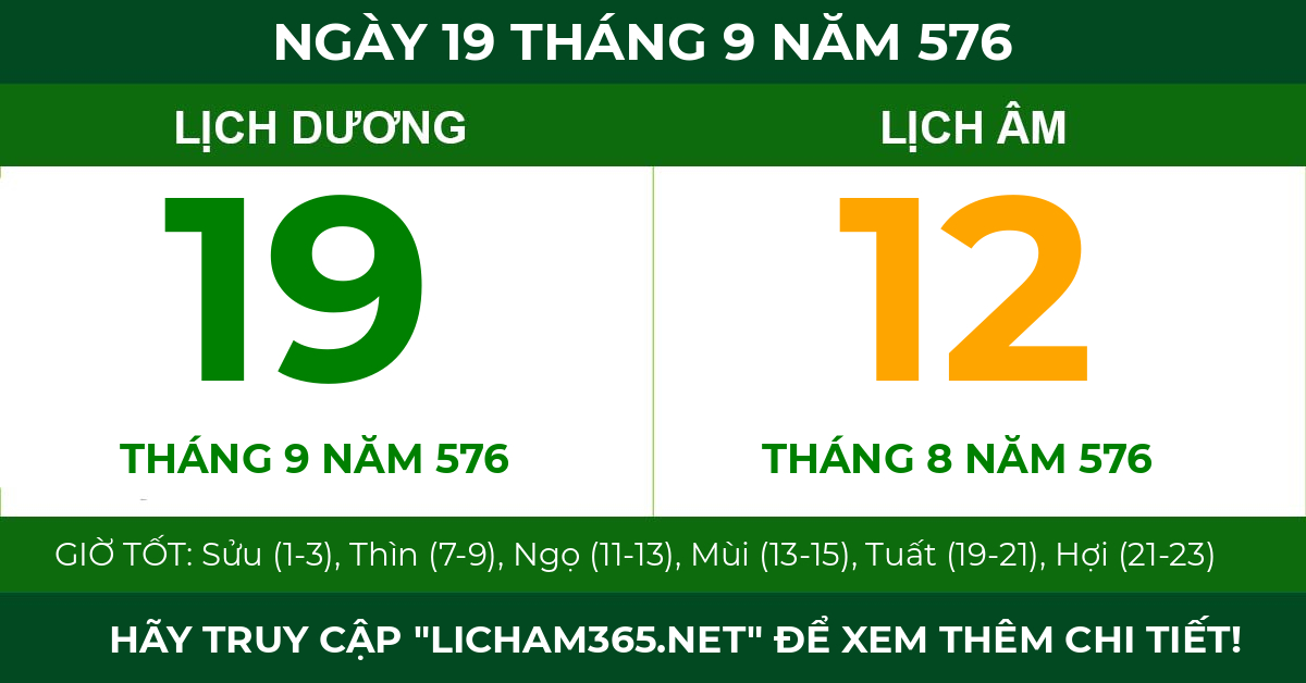 lịch âm ngày 19 tháng 9 năm 576
