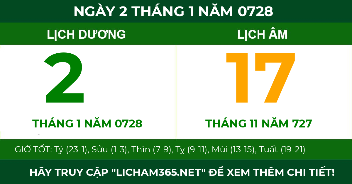 lịch âm ngày 2 tháng 1 năm 0728