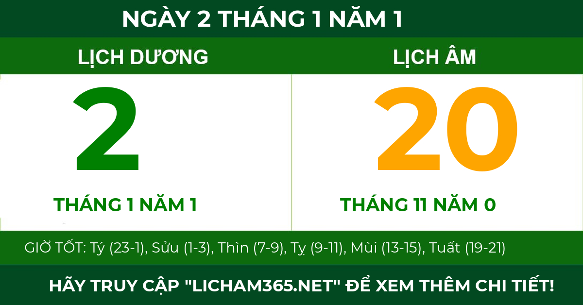 lịch âm ngày 2 tháng 1 năm 1