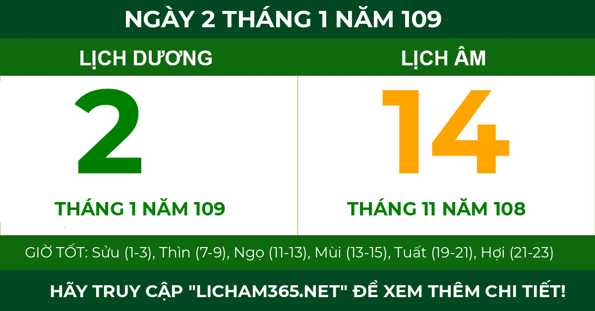 lịch âm ngày 2 tháng 1 năm 109