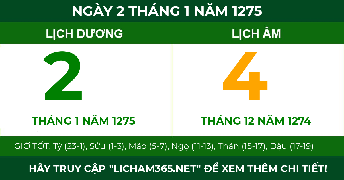 lịch âm ngày 2 tháng 1 năm 1275