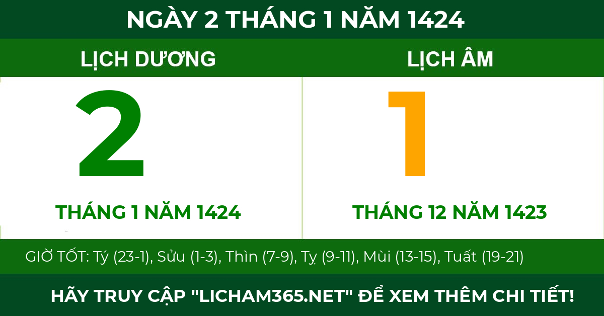 lịch âm ngày 2 tháng 1 năm 1424