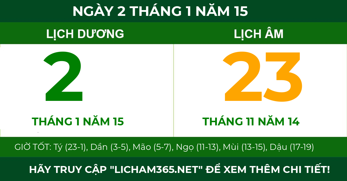 lịch âm ngày 2 tháng 1 năm 15