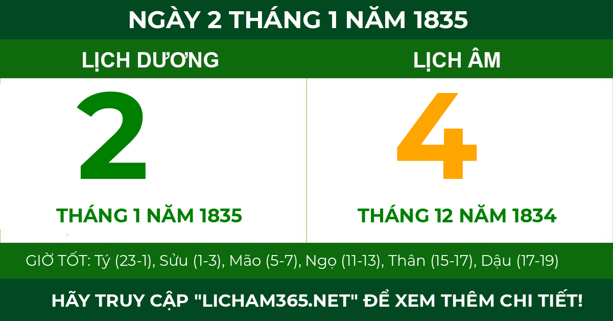 lịch âm ngày 2 tháng 1 năm 1835