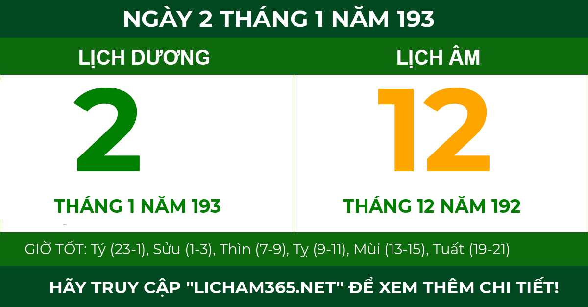 lịch âm ngày 2 tháng 1 năm 193