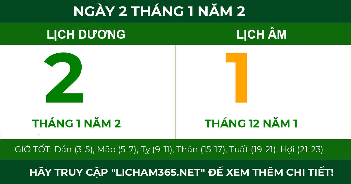 lịch âm ngày 2 tháng 1 năm 2
