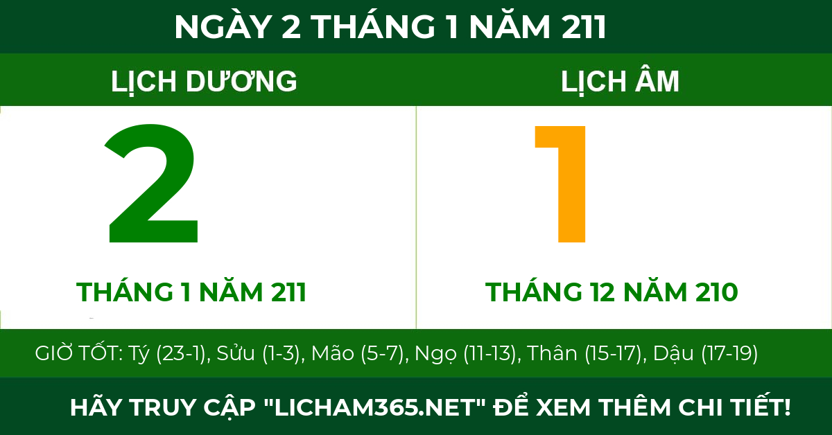 lịch âm ngày 2 tháng 1 năm 211