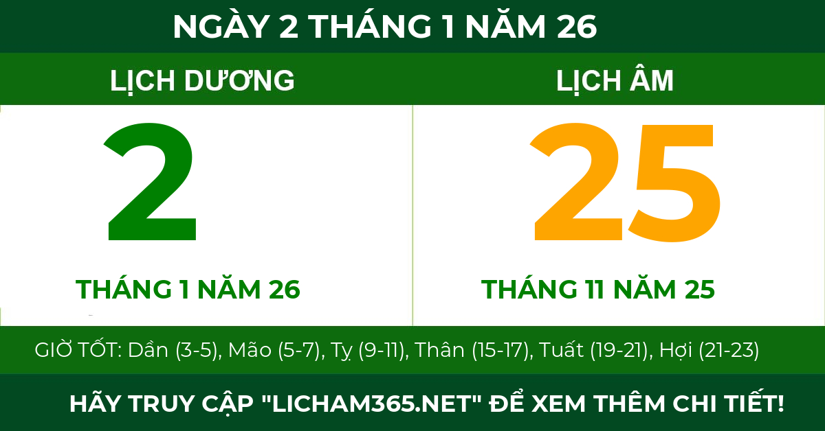 lịch âm ngày 2 tháng 1 năm 26