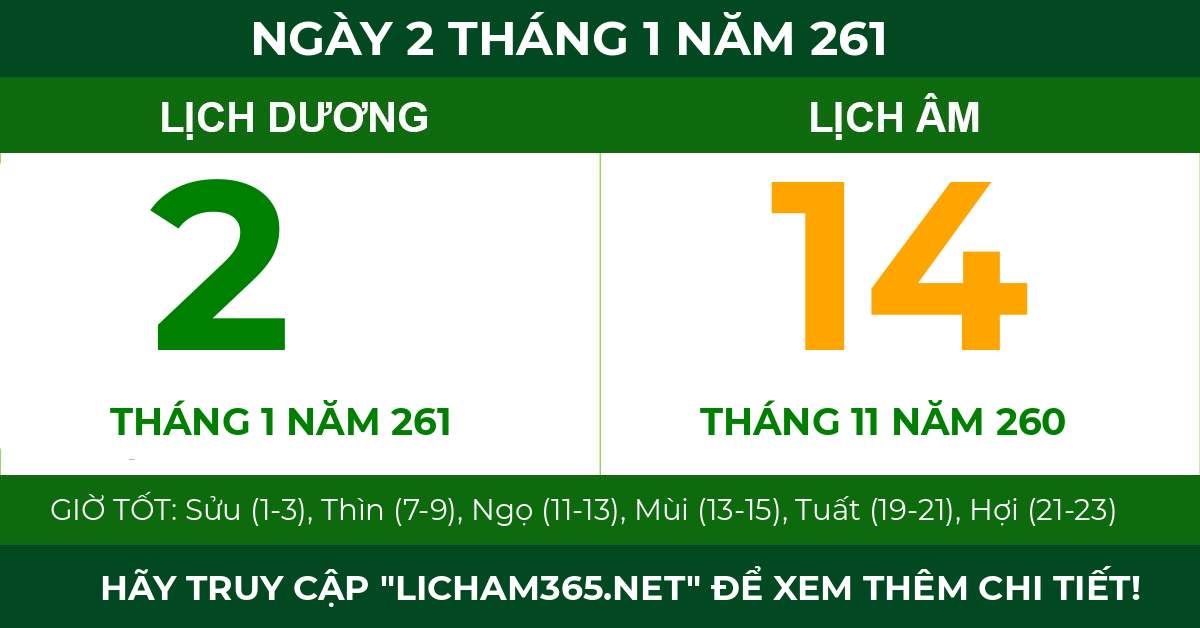 lịch âm ngày 2 tháng 1 năm 261