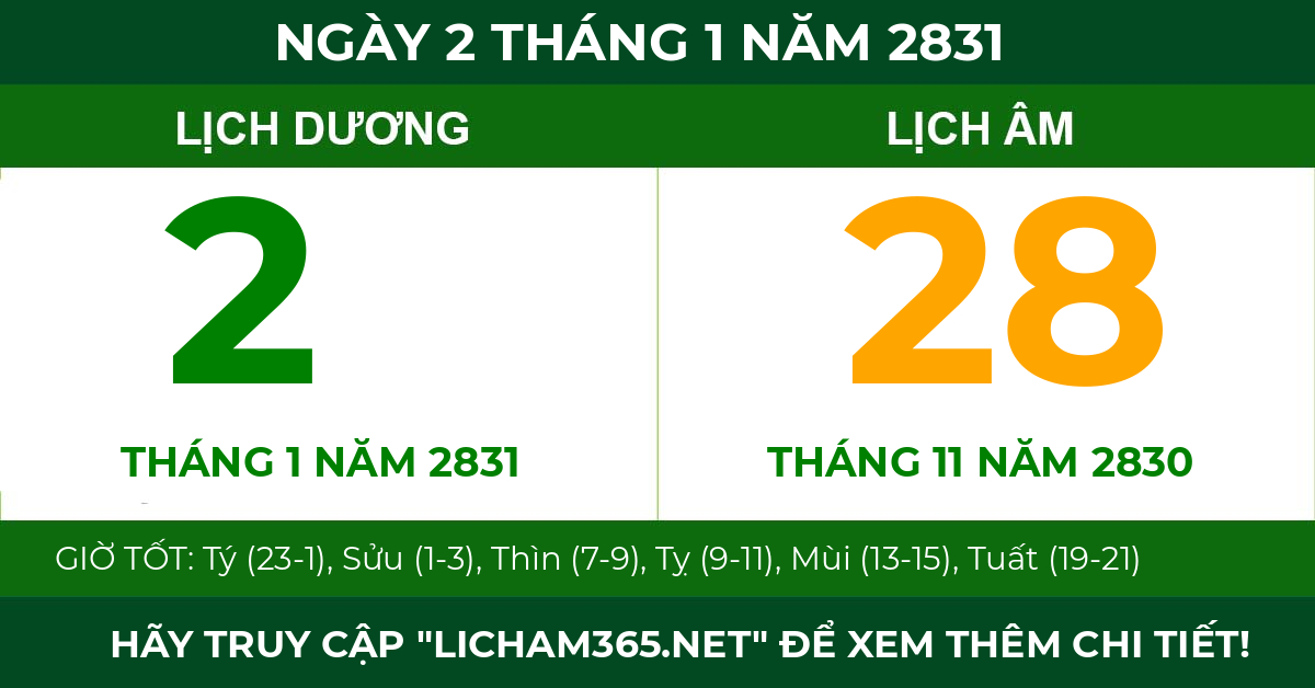 lịch âm ngày 2 tháng 1 năm 2831