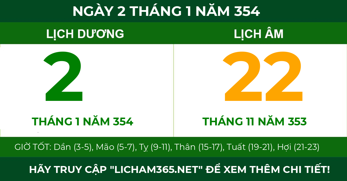 lịch âm ngày 2 tháng 1 năm 354