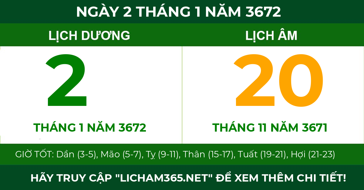lịch âm ngày 2 tháng 1 năm 3672