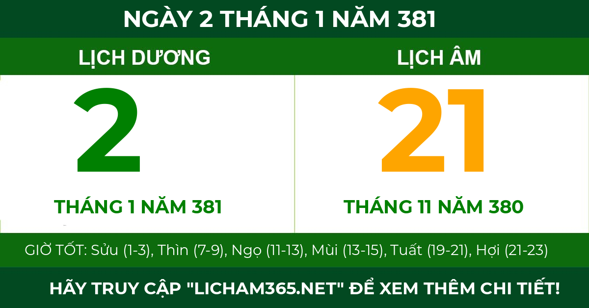 lịch âm ngày 2 tháng 1 năm 381