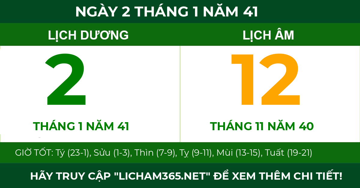 lịch âm ngày 2 tháng 1 năm 41